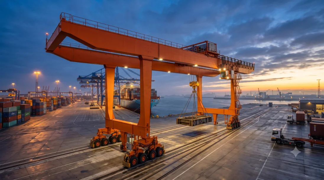 pórtico sobre trilhos em pátio industrial