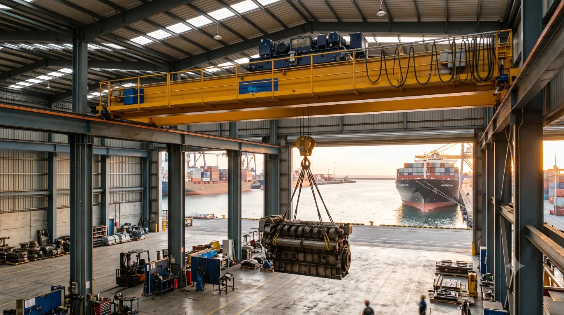 puente grúa birraíl instalado en nave industrial